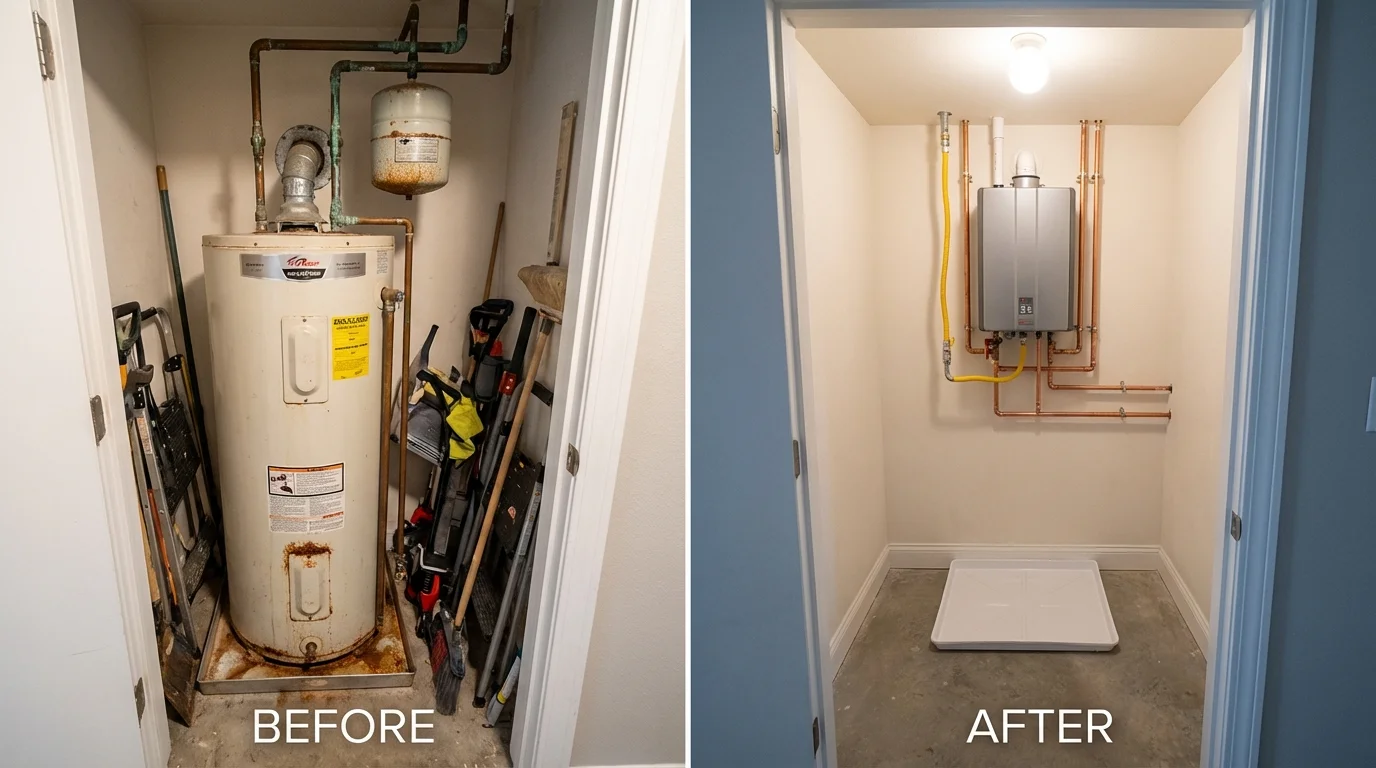 Tank water heater versus wall-mounted tankless unit comparison for Pine Bush, NY homeowners