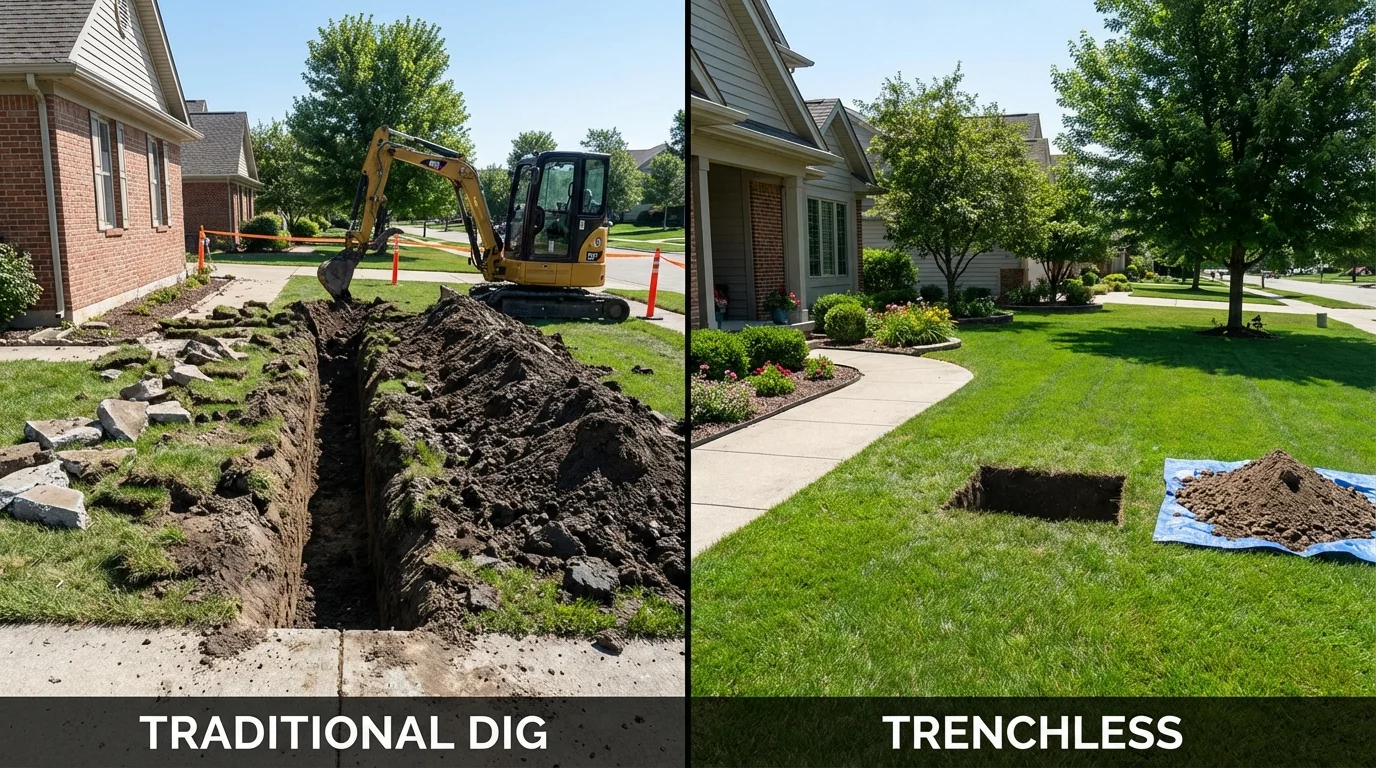 Trenchless sewer repair with minimal yard damage versus traditional excavation in Pine Bush, NY